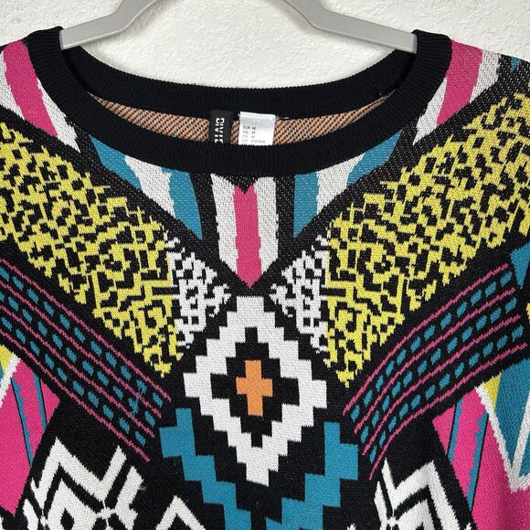 VTG Divided Sweater Women’s Sz M Y2K Multicolor Aztec Graphics 80’s 90’s - Picture 3 of 10